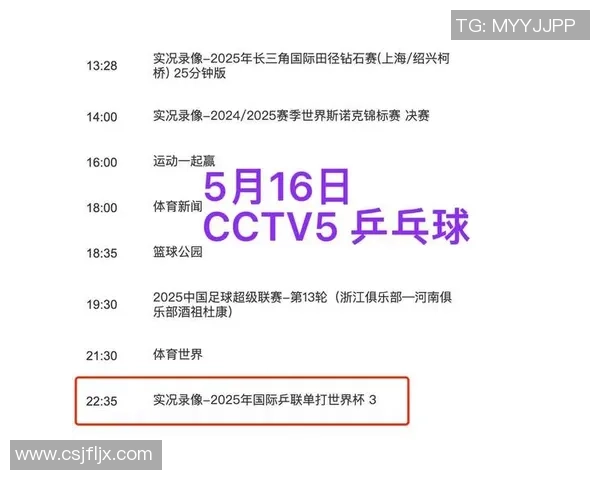 中央5台今晚19时30分直播乒乓球赛事节目表及CCTV5CCTV5详细安排